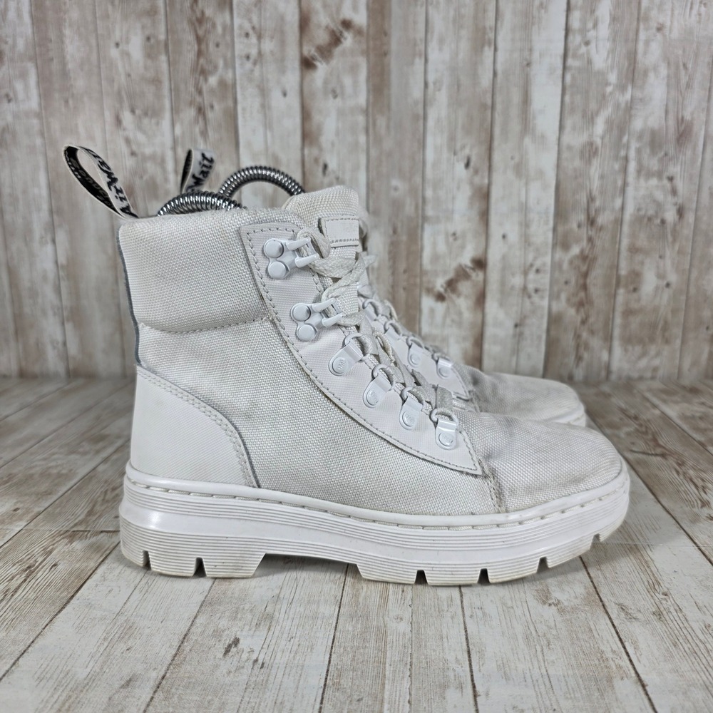 Dr. Martens Combs W‎ White Canvas Platform Boots Womens Size US 6 UK 4